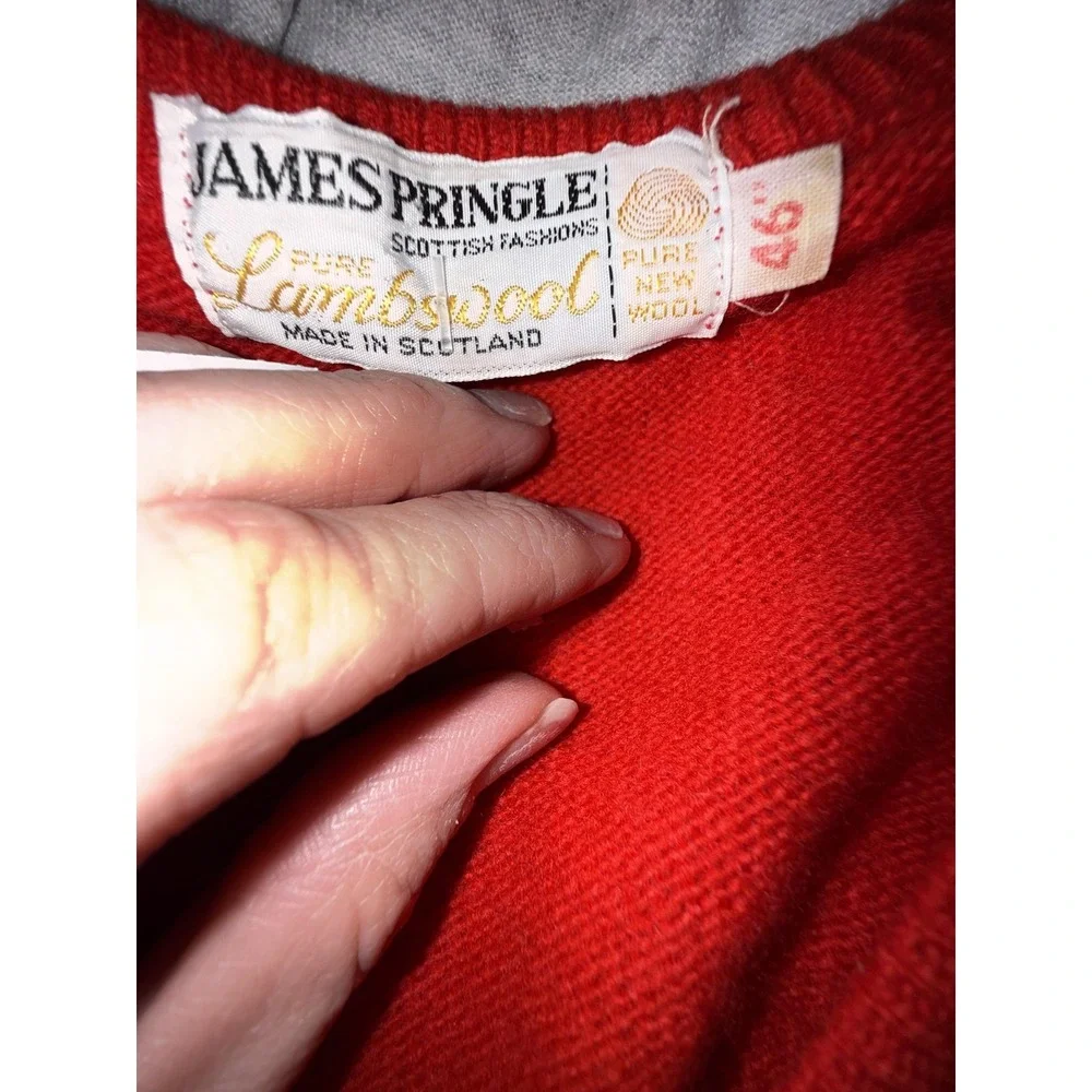 Vintage James Pringle Red Sweater Mens XL Lambswool V Neck Old Course St Andrews